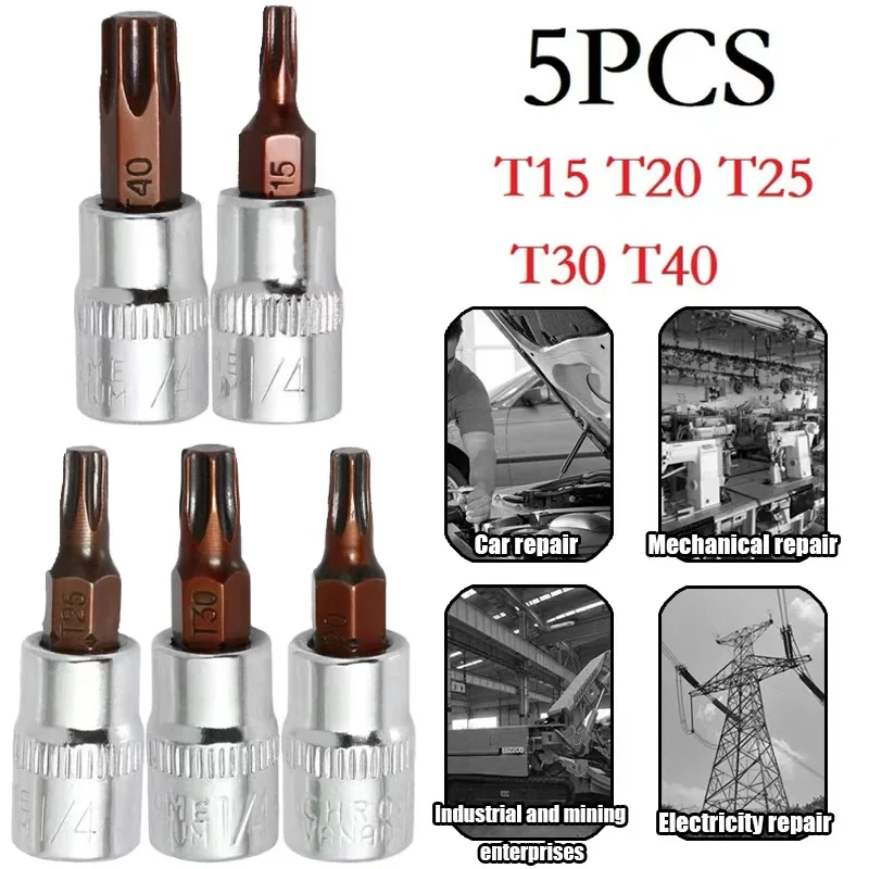 1/4インチドライブソケットセット：5個のトルクス（T15-T40）/4個の六角（H3-6）/3個のMM（4MM-7MM）/3個のPH（PH1-3）/3個のPZ（PZ1-3）ビット - 耐久性のあるハンドツール