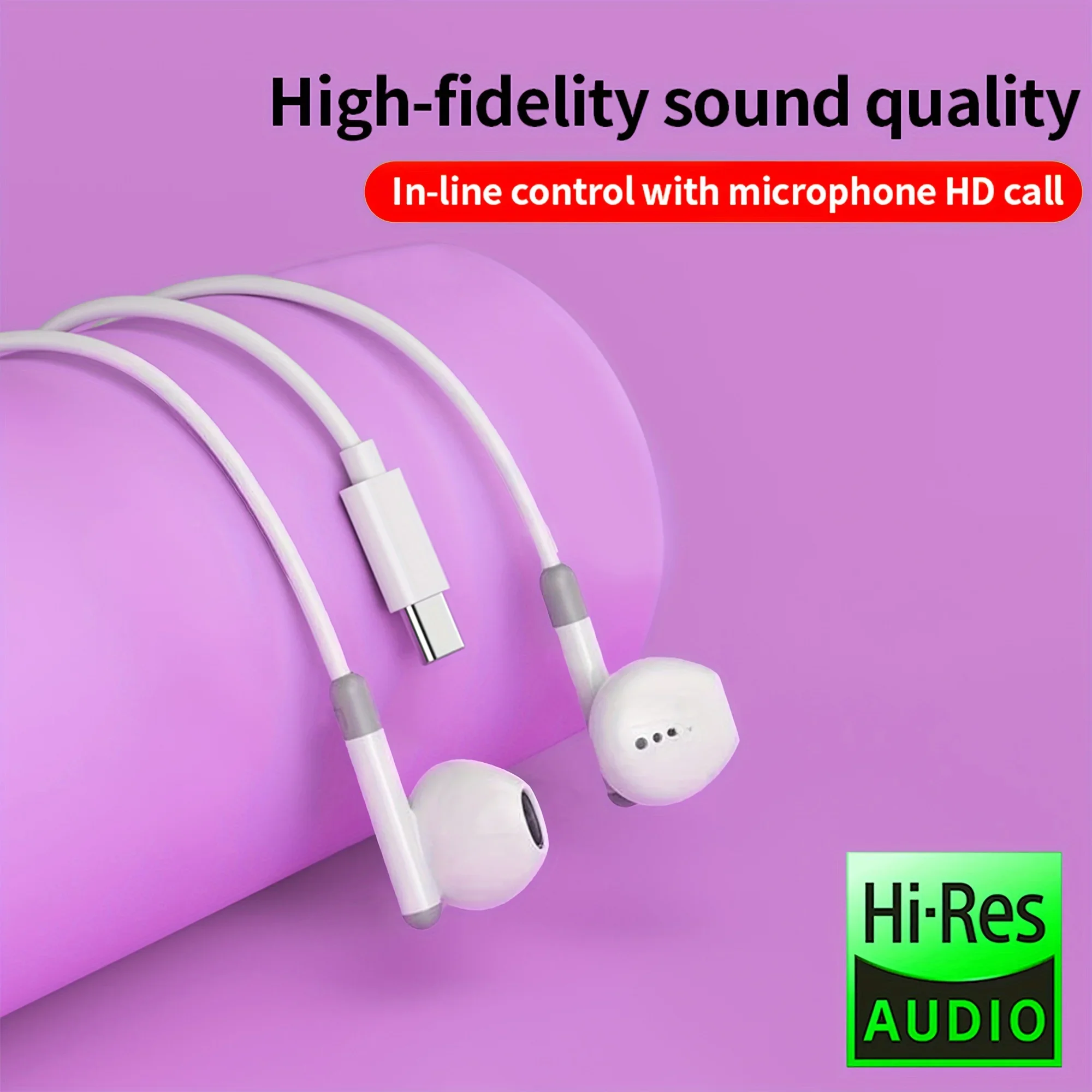 HIfi Headphones For Apple iPhone 15 Pro Max Half-in-Ear With Microphone Wired Earphone For Samsung Huawei Xiaomi USB-C Earphones image 2