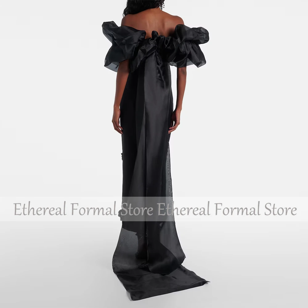 Robe de soirée noire moderne pour Wowen, gaine, robe de soirée formelle, sans bretelles, longueur thé, robe de bal avec fleurs