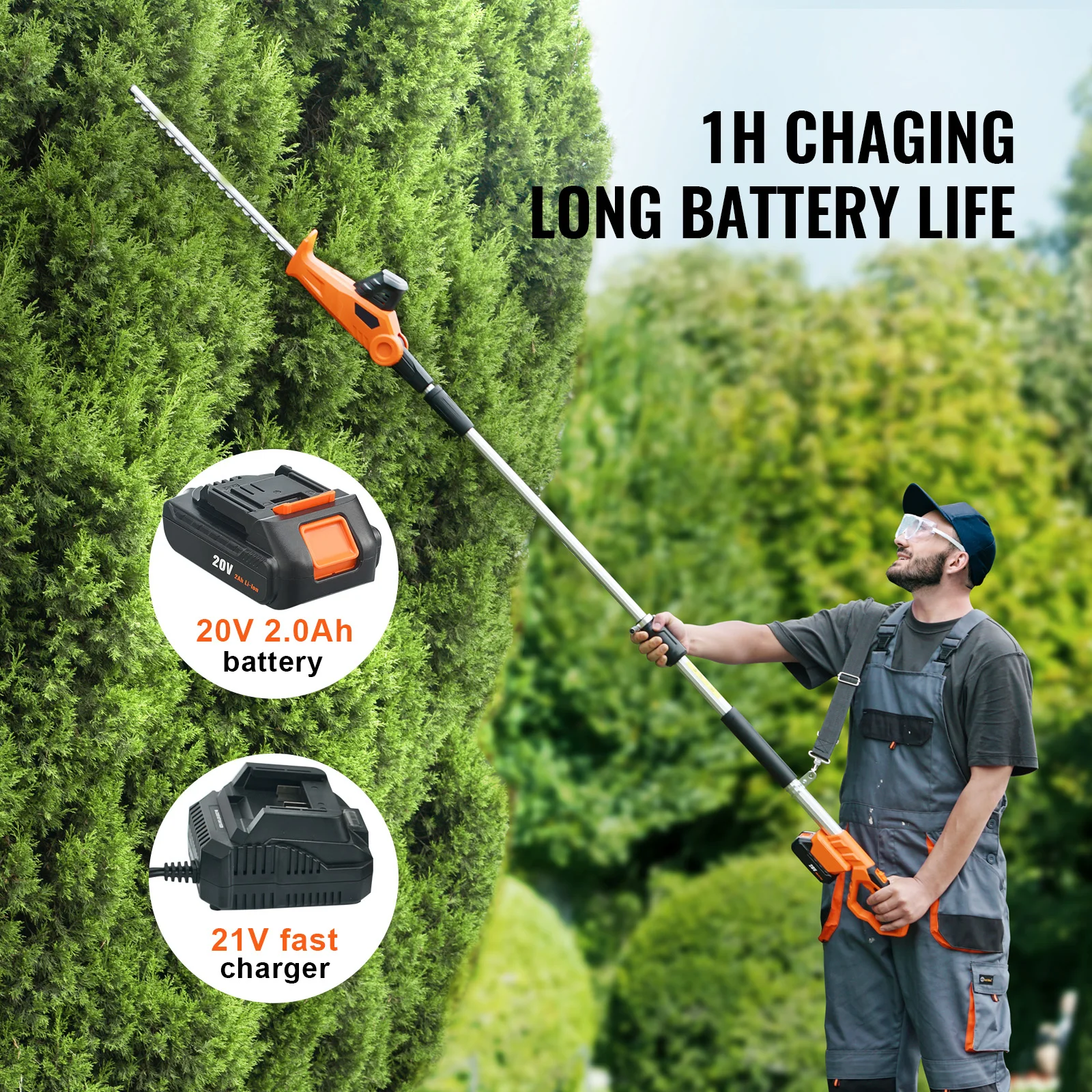 Factory Direct 2026 18 inch Double-edged Steel Blade Hedge Trimmer Kit 20V Battery Charger and Blade Cover Included