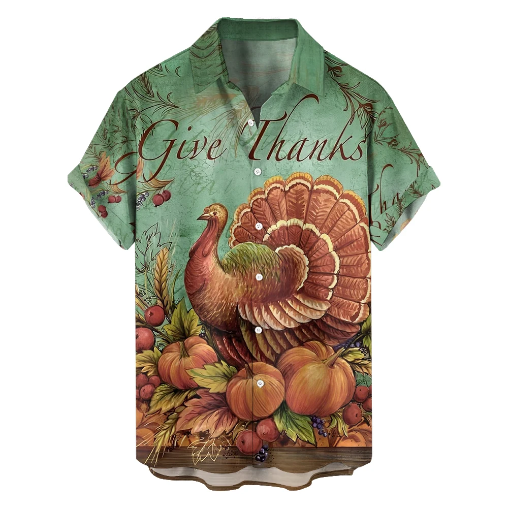 Original summer pumpkin peacock leisure travel large size short sleeve shirt Hawaiian style digital print loose trend shirt