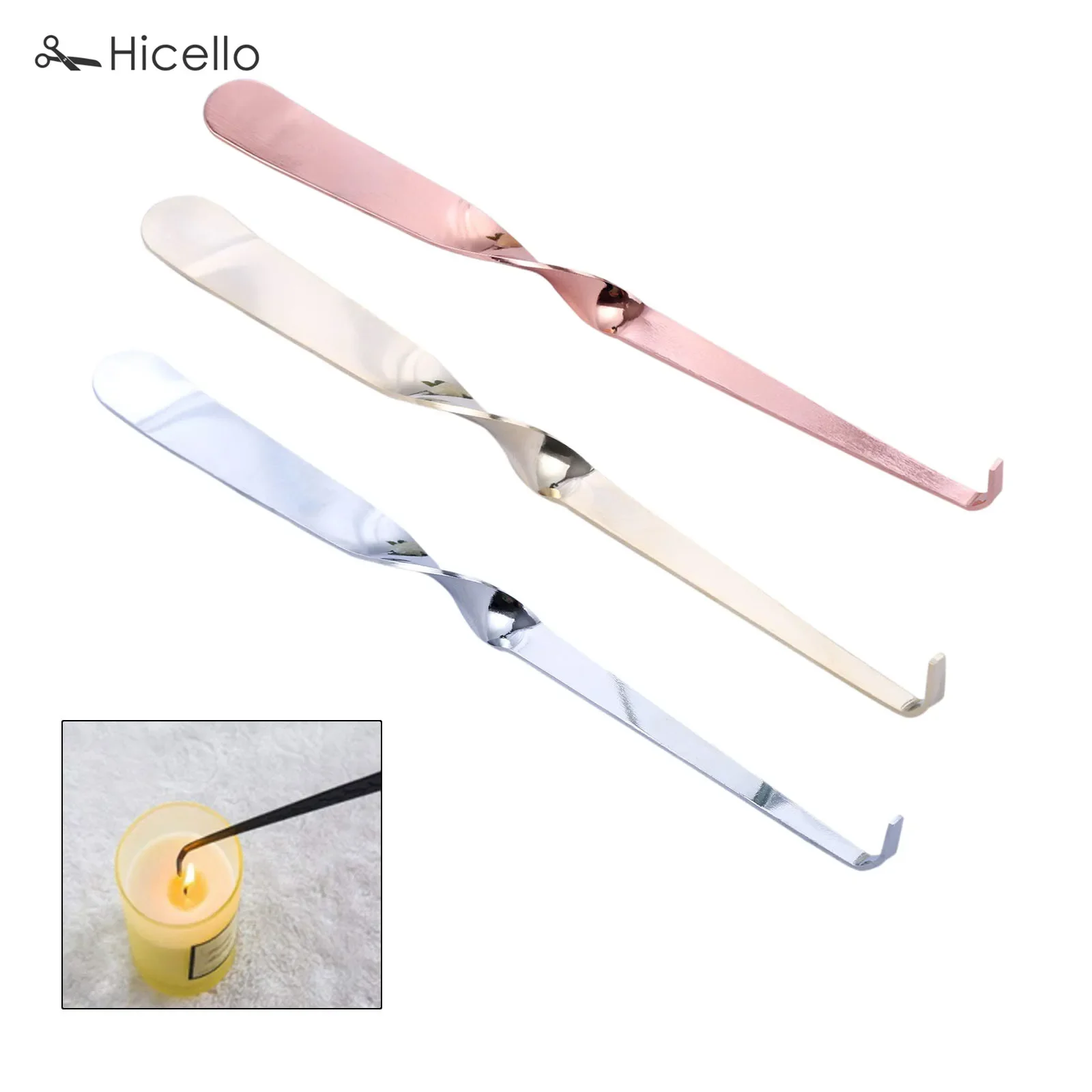 1pc Candle Snuffer Trimmer Hook Stainless Steel candle flame Extinguisher put out fire wick cutter Spiral 20cm Rose Gold Silver