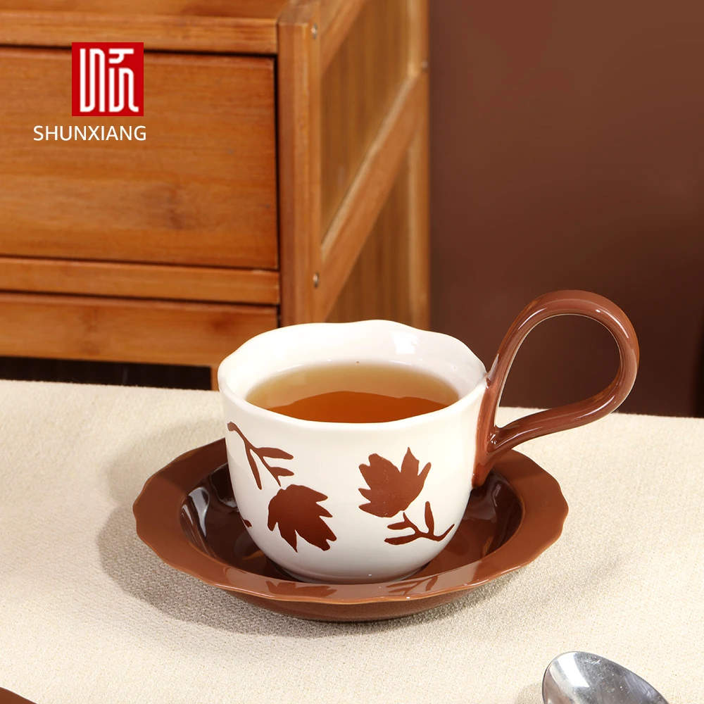 SHUNXIANG Ceramic Cup&saucer Set 280ml Pattern Floral Coffee Mug Dining Table Milk Mugs Afternoon Tea Teacup Fruits Juice Cup