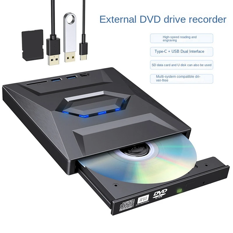 USB 3.0 Type C External CD DVD RW Drive DVD Writer Portable DVD Writer Disc Super Drive For Laptop Durable Easy To Use