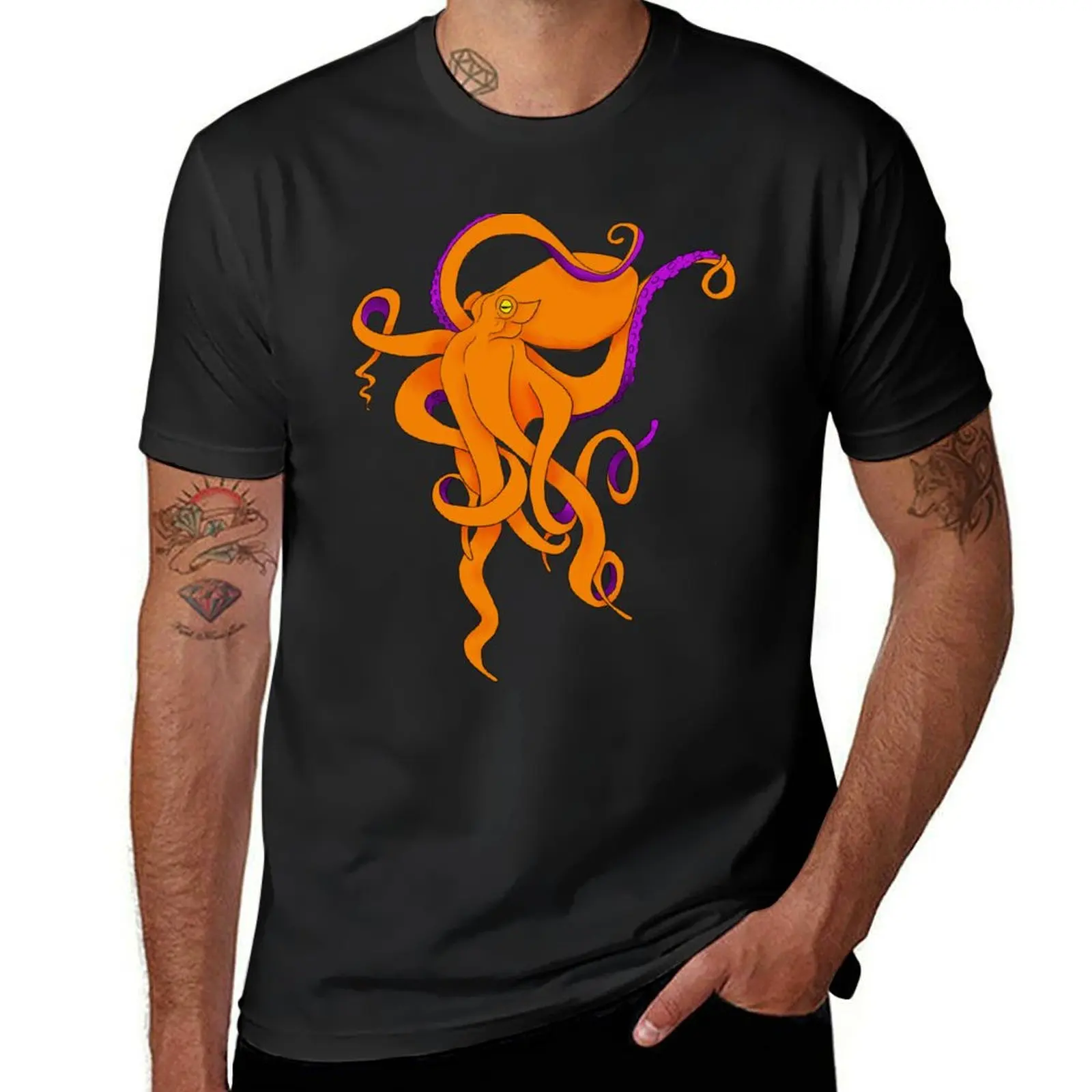 Orange Octopus T-Shirt sports fans korean fashion summer tops t shirts men