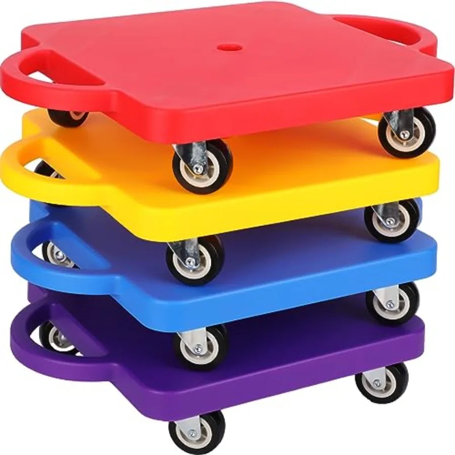 

4 Pieces Sports Scooter Board with Handles Plastic Casters for Indoor Outdoor Gym Play Equipment Colorful