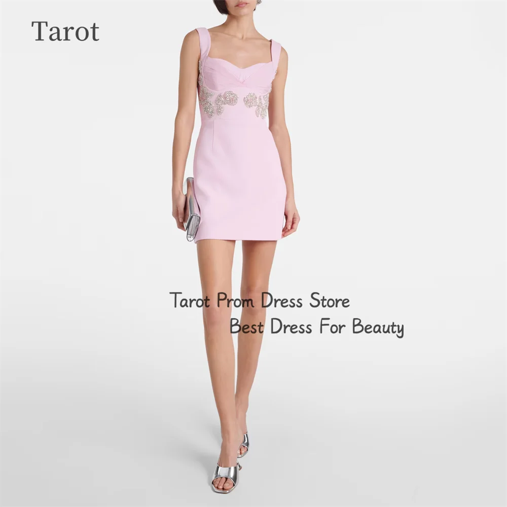 

Tarot Pink Short Evening Dress Sweetheart A Line Sleeveless Beading Appliqued Prom Dress For Women Saudi Arabia robes de soirée