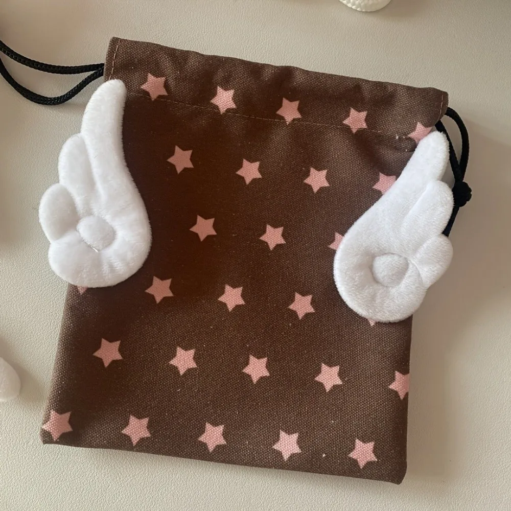 Bohemian Canvas Drawstring Makeup Bag Dustproof Star Pattern Small Organizer Portable Rope Cosmetics Bag Daily Use
