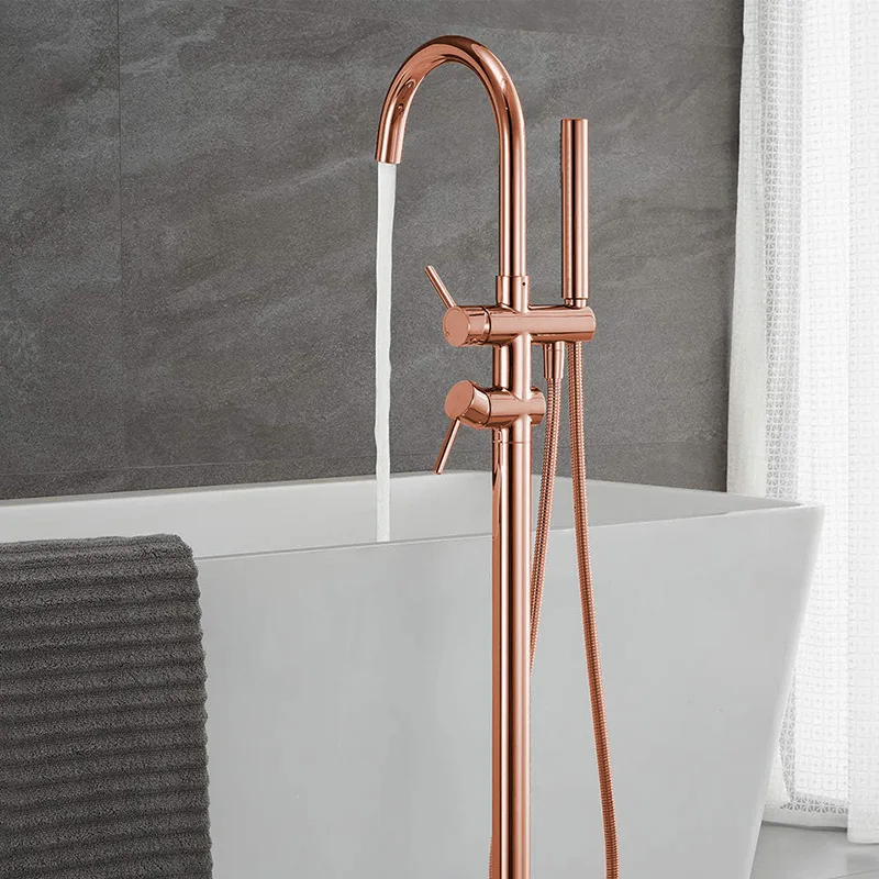 

Freestanding Bathtub Faucet Tub Floor Mount Bathroom Faucets Double Handles with Hand Shower Brass Material Bath Water Tap