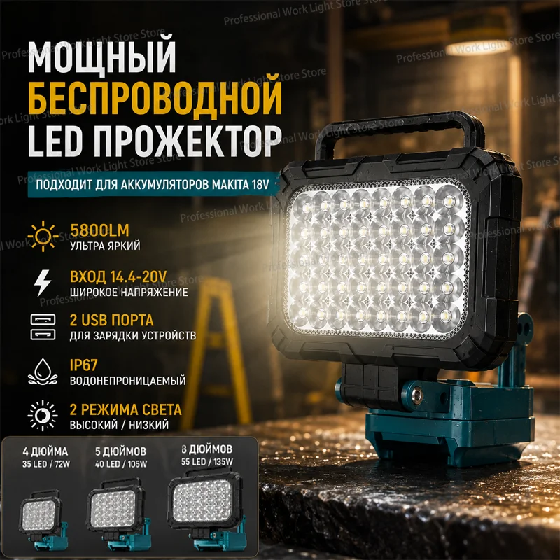 LED Work Lamp Light for Makita BL1830 18V Lithium Battery LED Work Lights Lamp Hand Lantern Spotlight Camping Emergency Lighting