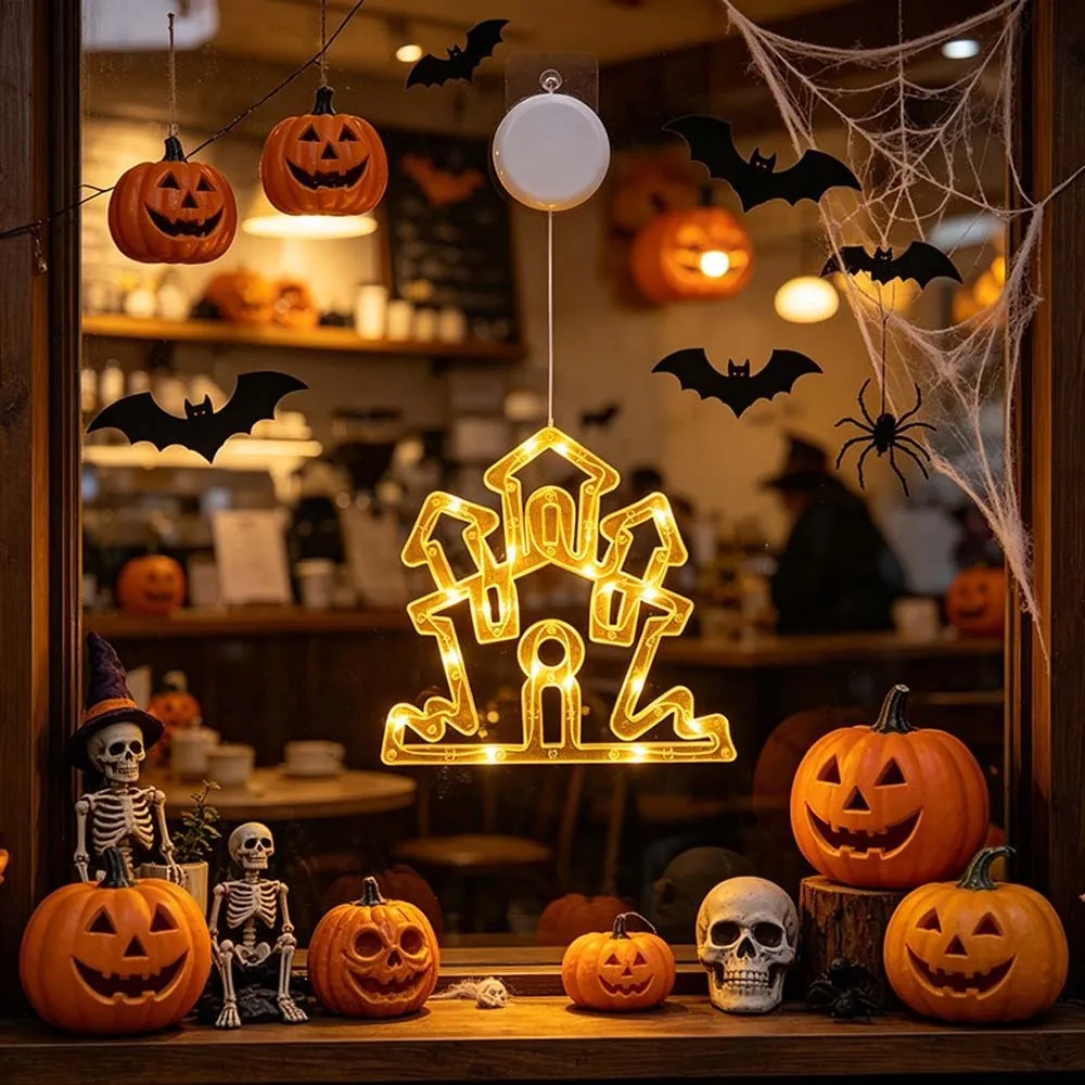 Battery-operated Halloween Suction Lights Waterproof Transparent Window Silhouette Lamp Plastic Glaring LED Glass Pendant