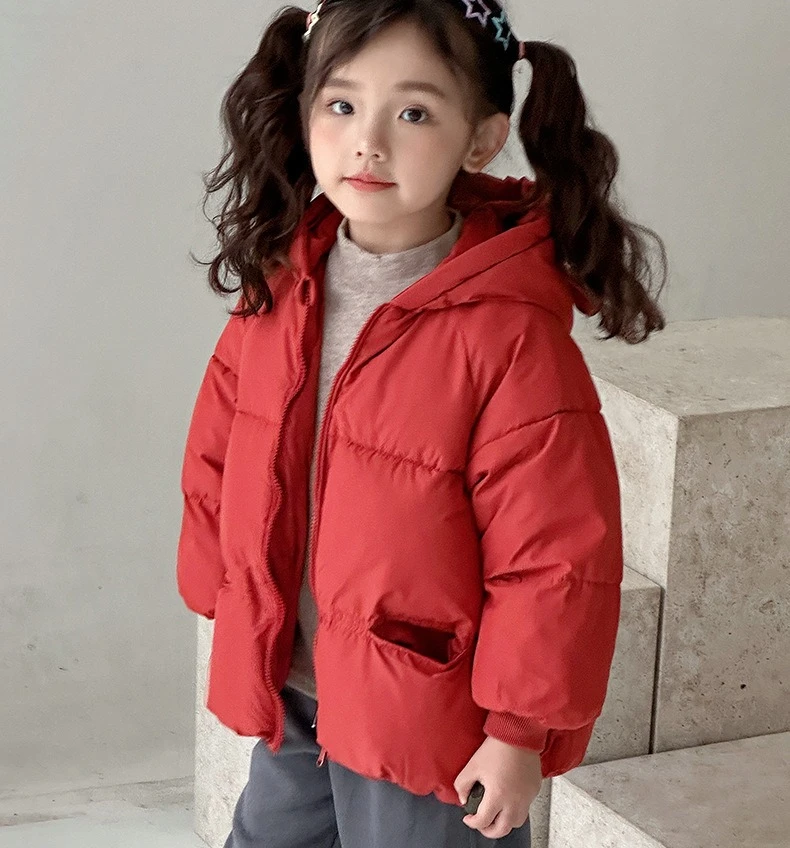 

2025 Winter New Girls Boys Warm Coat Korean Fashionable Solid Color Thickened Cotton-Padded Jacket Childrens Casual Outerwear