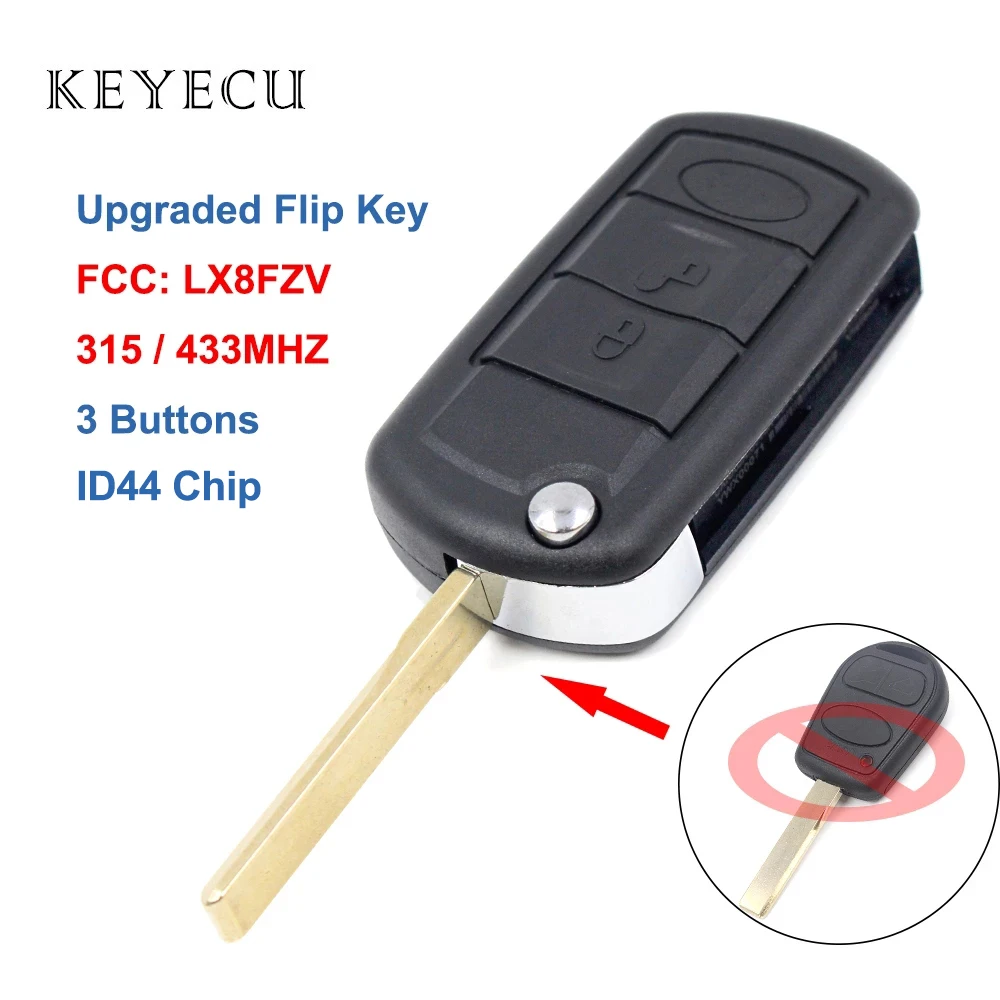 Keyecu Upgraded Remote Car Key Fob 3 Buttons 315MHz/433MHz ID44 for Range Rover L322 VOGUE HSE LX8 FZV