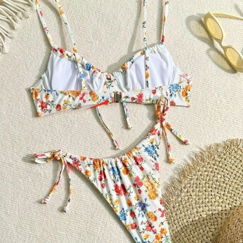 Vinatetg ارتفاع الخصر مجموعة البكيني المرأة بروتيل قطع القمم عطلة نمط الأزهار سترة ملابس السباحة بحر مثير 2025 صيف جديد