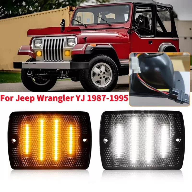 

1Pair Smoked Lens Dual Color LED Car Front Bumper Lights Turn Signal Lamps for Jeep Wrangler YJ 1987-1995