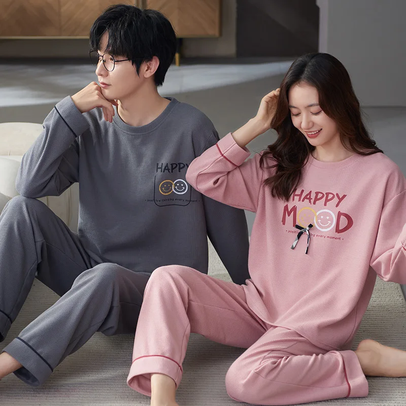 Plus Size Pajamas Set for Couple Autumn Long-sleeved Pants Sleepwear Spring Men Women Loungewear Cotton Nightwear New 2023