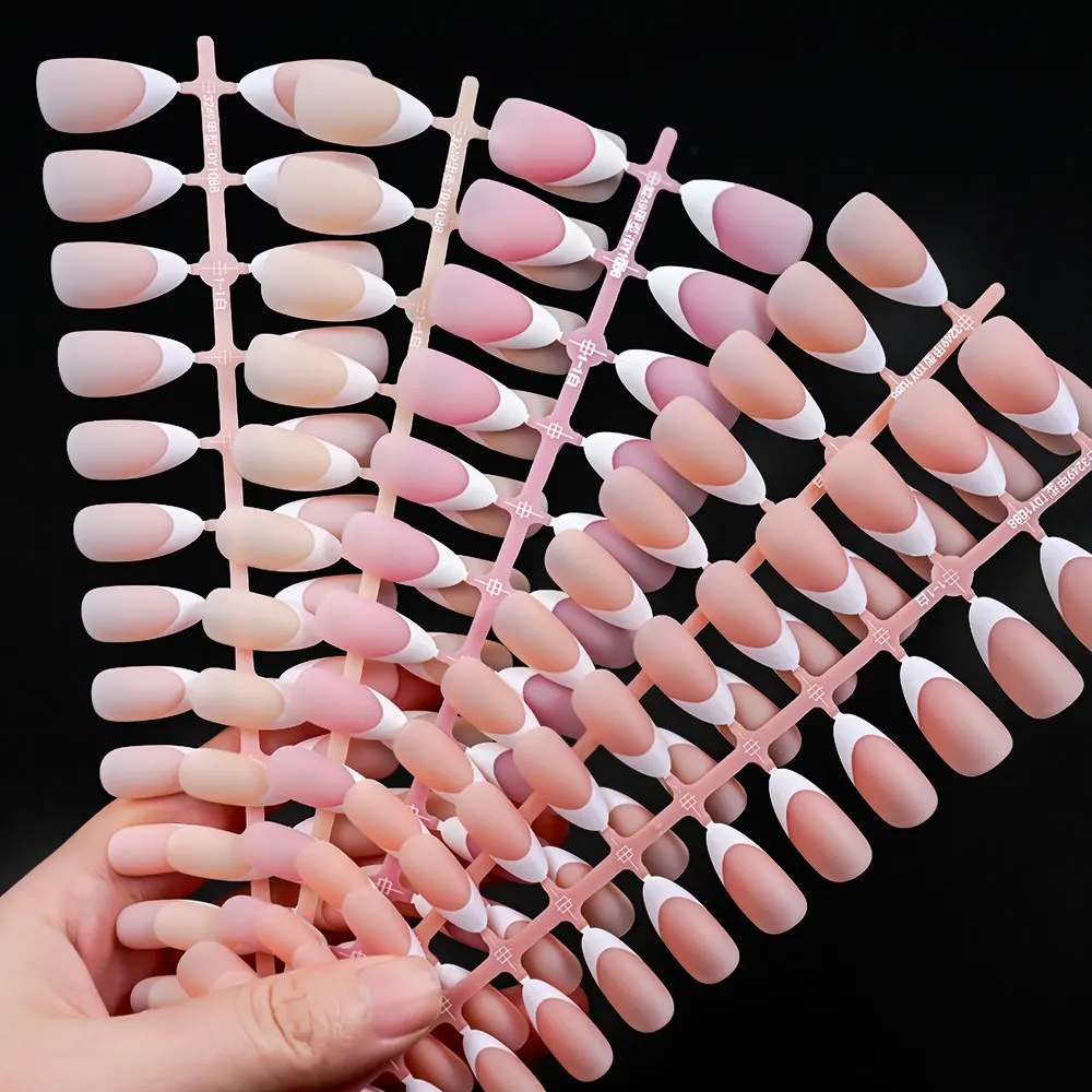 30 Uds. x 5 hojas = 150 Uds. De uñas postizas francesas de almendra mate rosa desnudo, prensa corta de almendra en uñas, puntas francesas, Gel suave, puntas de almendra mate
