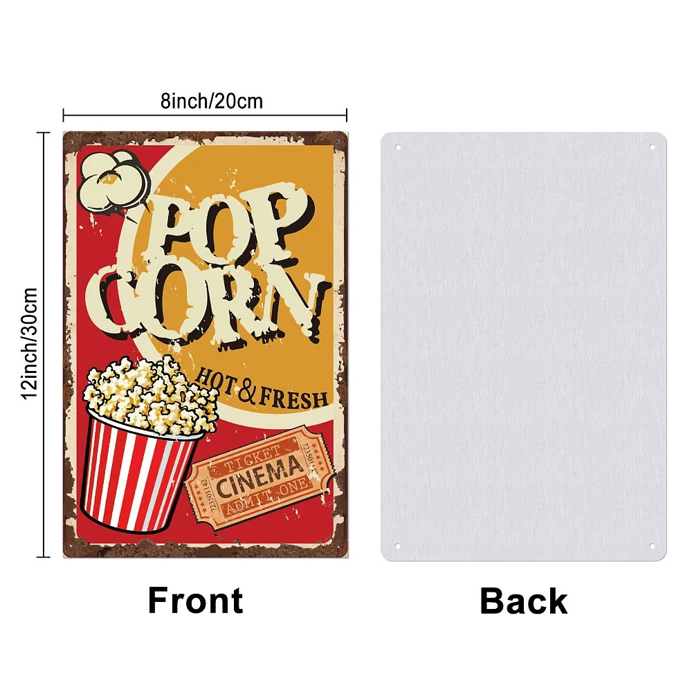 Vintage Metal Tin Sign Iron Wall Decor for Bars Restaurants Cafes Pubs Rectangle Popcorn 300x200x2.2mm