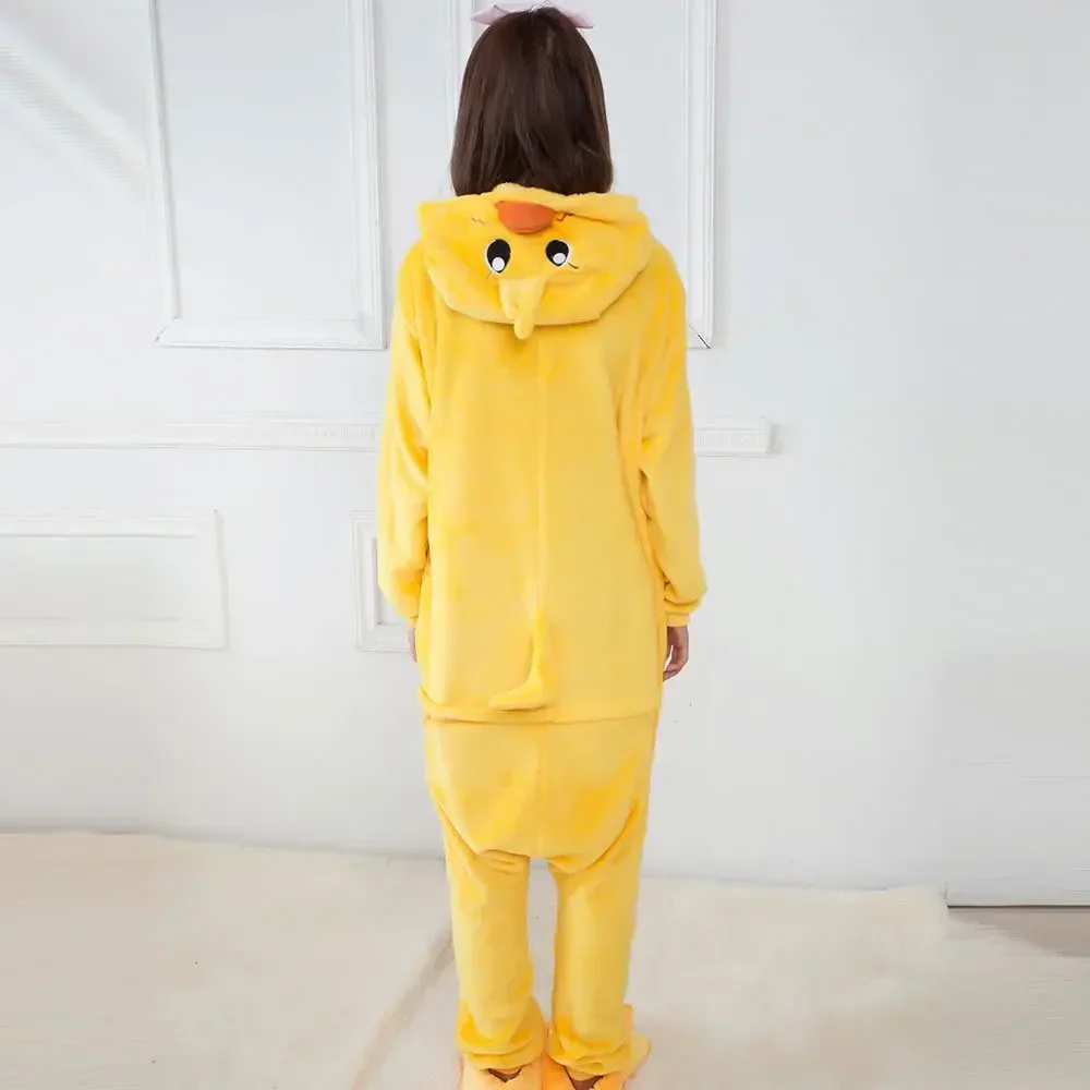 Animal Adult 3D Kigurumi Duck Onesies Flannel Family Party Cartoon Yellow Bunny Pajamas Cosplay Costumes Sleepwear