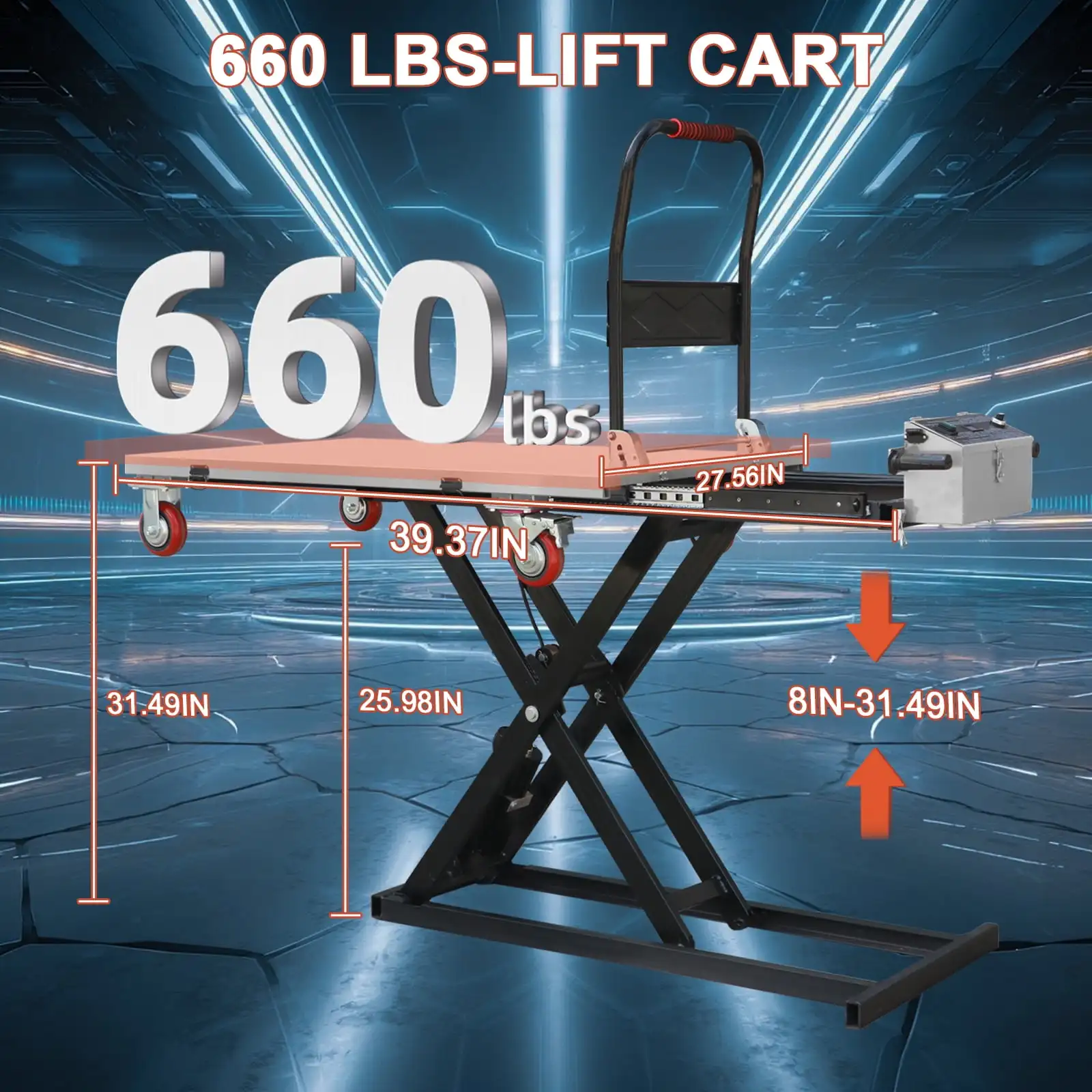 300kg    Scissor Lift    Cart Heavy     ed Flatbed Trolley for Van Cargo Loading and Unloading