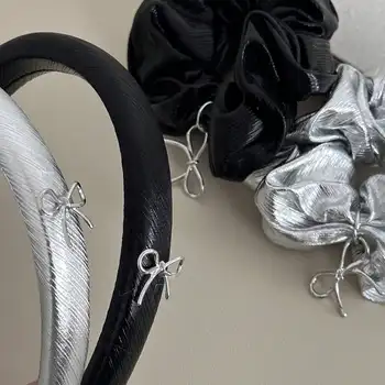 실버 모조 가죽 천 활 대형 헤어밴드 머리띠, 작은 개성 헤어 액세서리, 스위트 쿨 스타일, 1 신제품