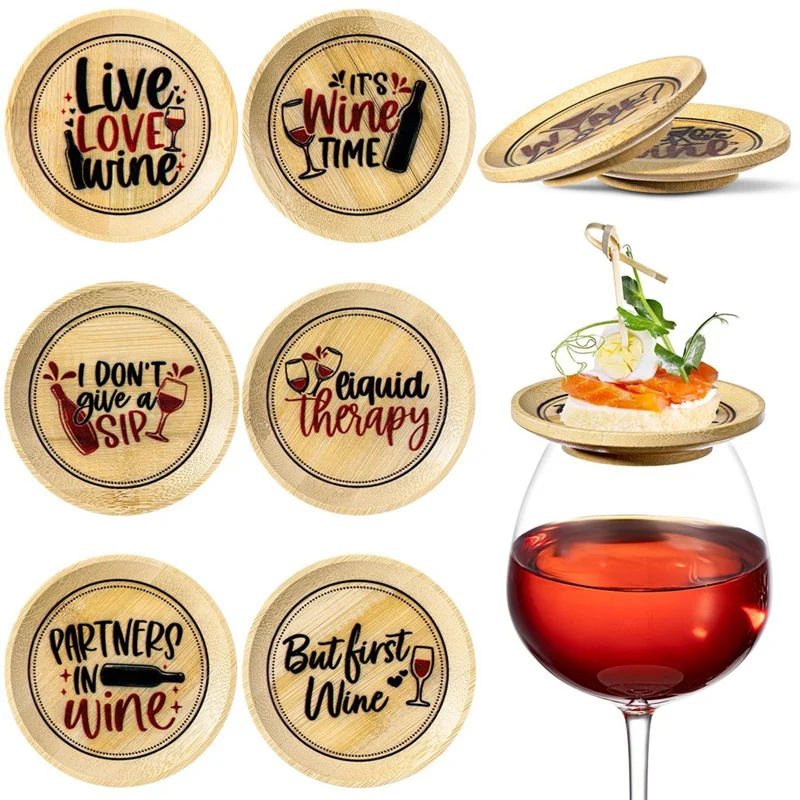 8 Pcs Wine Glass Charcuterie Topper Wine Glass Covers Bamboo Wine Glass Topper Coasters Plate Wine Glass Charcuterie