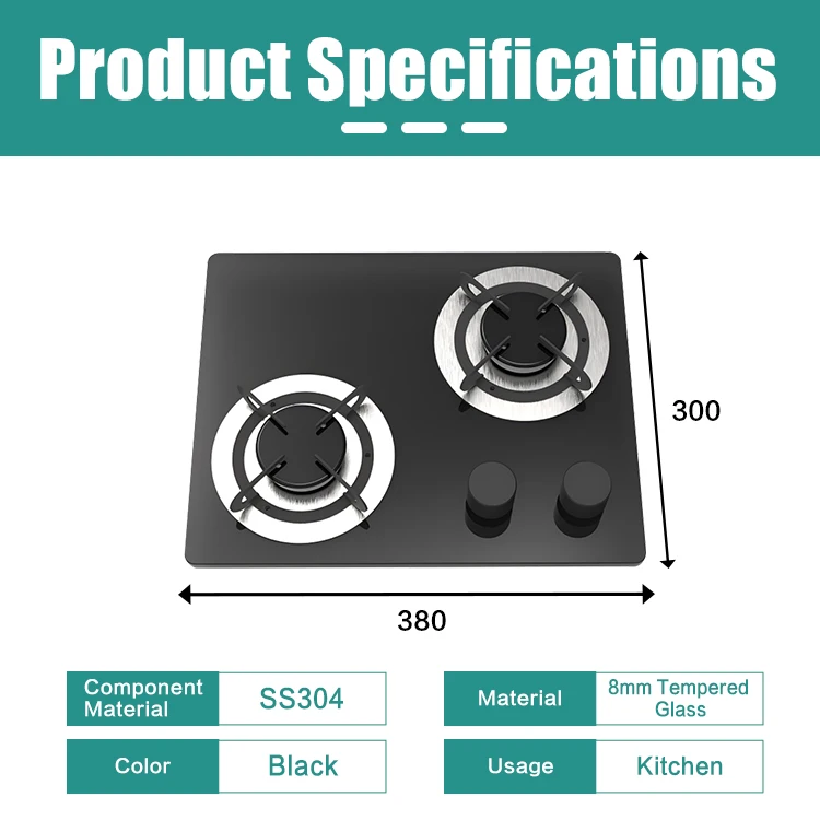 JDA High Efficiency Double Burner RV Gas Cooktop 380x300mm Size For RV And Caravan Kitchen Mobile Living