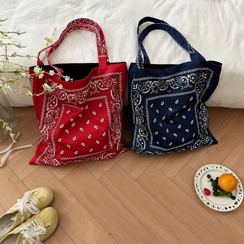 

Printed Cashew Flower Canvas Bag Large Capacity Lightweight Canvas Tote Bag Retro Shopping Bag Women's Handbag Female