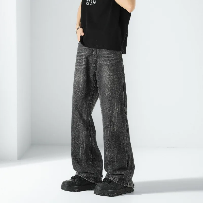 New Men Wide Leg Harajuku Fashion Jeans Male Autumn Daily Designer Casual Pants Popular Baggy Streetwear Denim Flared Trousers
