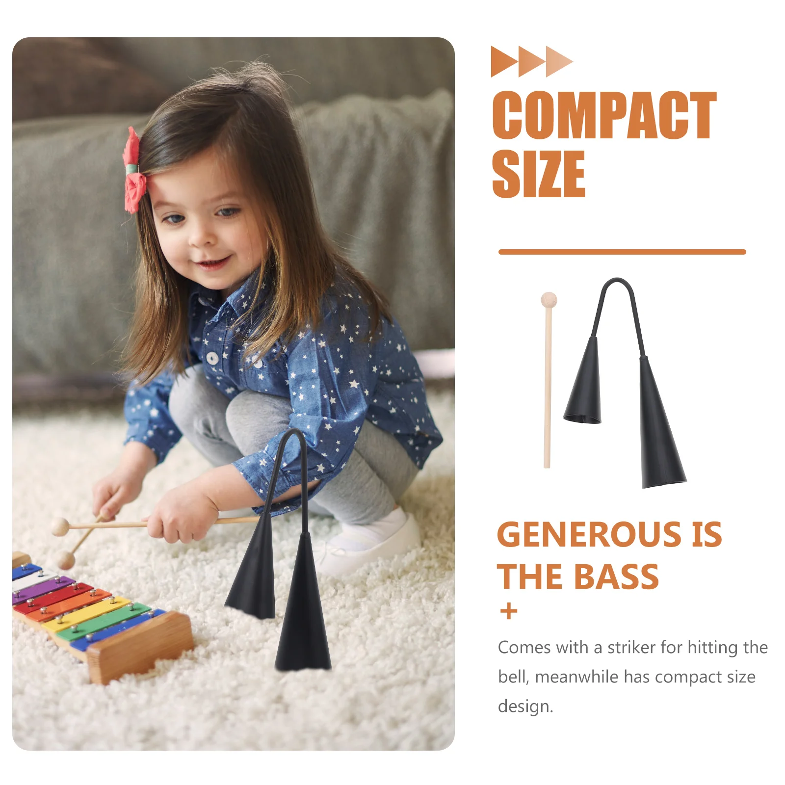 

Double Horn Musical Instrument Black Large 26x6.5x4cm Metal Agogo Bell Wear Resistant Kids Learning Tool for Classroom