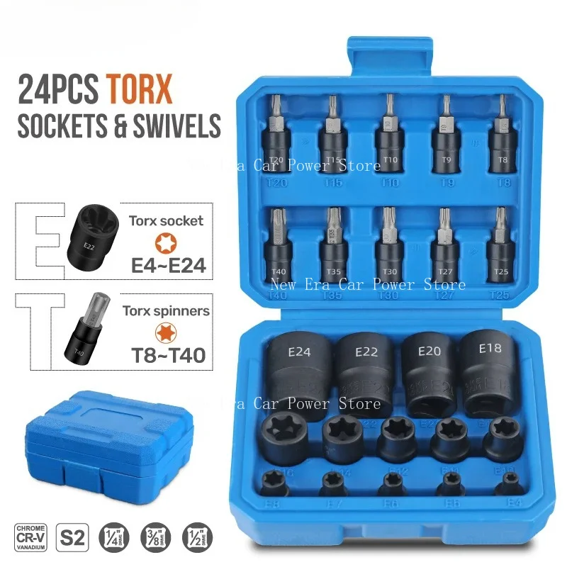 24pc Torx Bit  E-Torx Socket Set 1/4