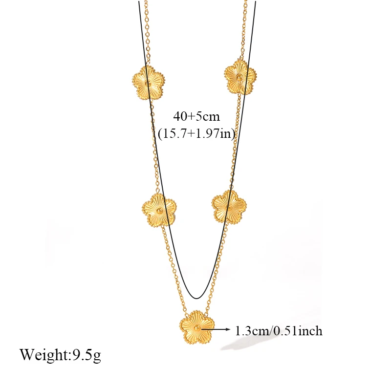 EILIECK 316L Stainless Steel Flower Five Leaf Clover Necklace Bracelet Earrings 18K Gold Plated Jewelry Set For Women Girl Gift