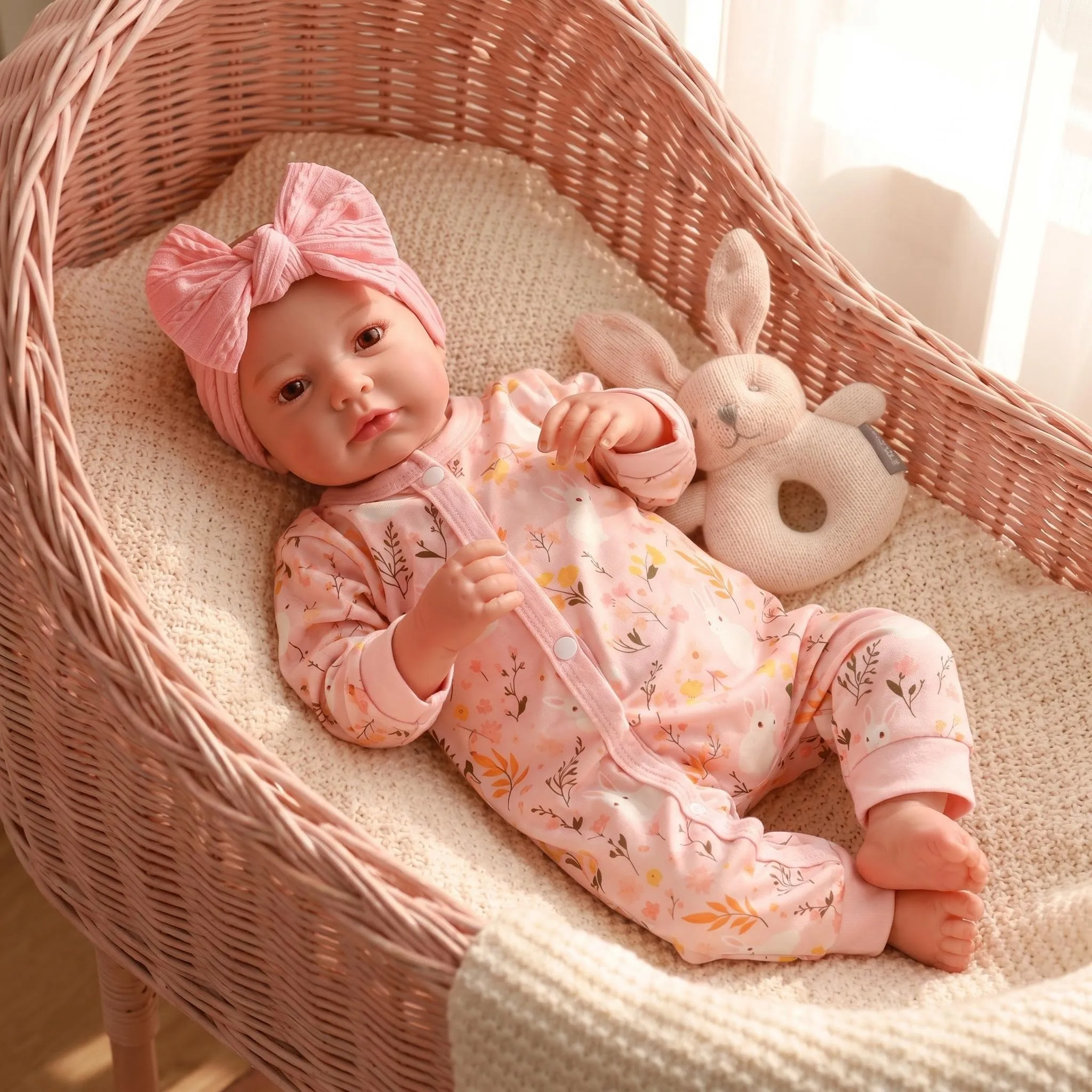 NPK 19inch Lifelike Loulou Awake Girl Doll Handmade Detailed Painting Real Soft Touch Cute Handy Baby Collectible Small Doll