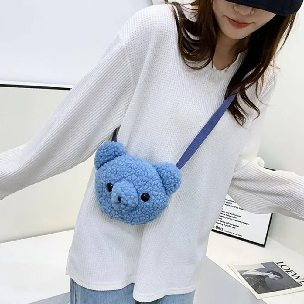 Plush Handbag Zipper Closure Cartoon Design Animal Shape Korean Style Decorate Soft Plush Bear Crossbody Shoulder Bag for Kids