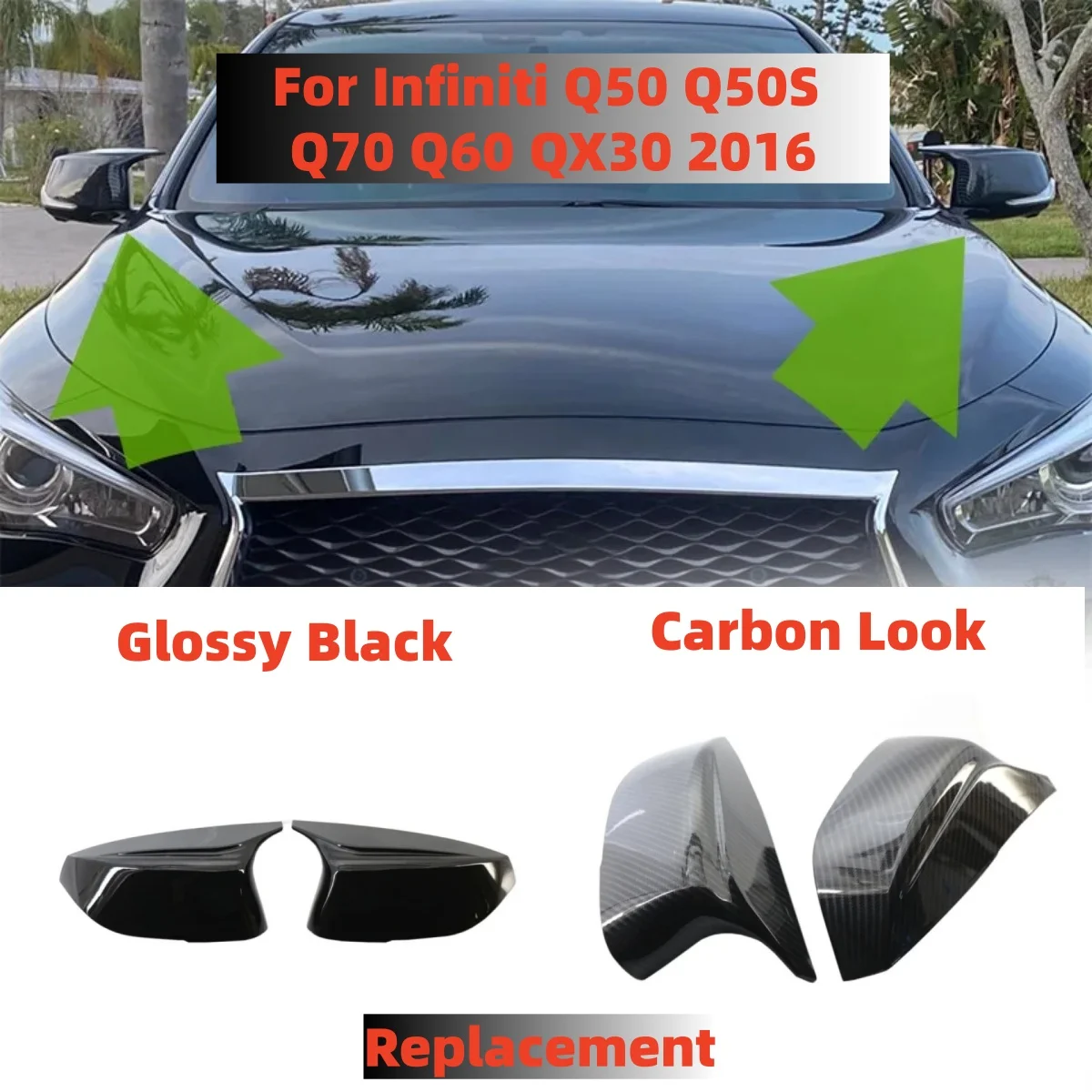 Rückansicht Seitenflügel Spiegel Kappe Abdeckung Ersatz Für Infiniti Q50 Q50S Q70 Q60 QX30 2016 + Rückspiegel Abdeckung Kappen ﻿
