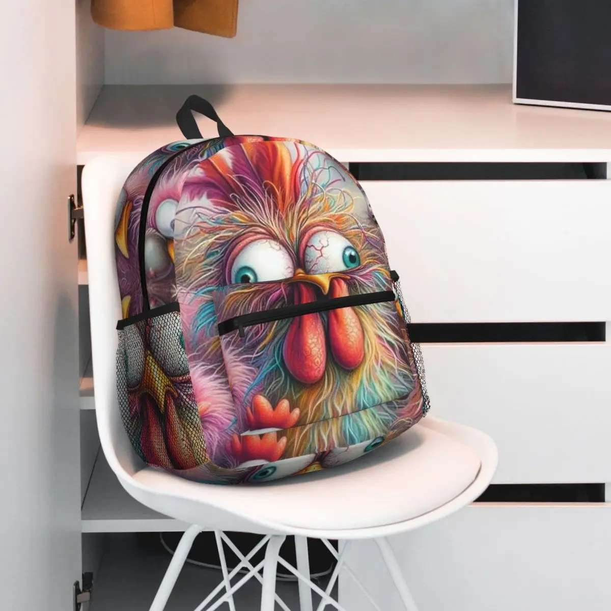 

Cartoon Fun Chicken Pattern Backpack Student BookBag Children School Bag Computer Shoulder Bags for Men Women