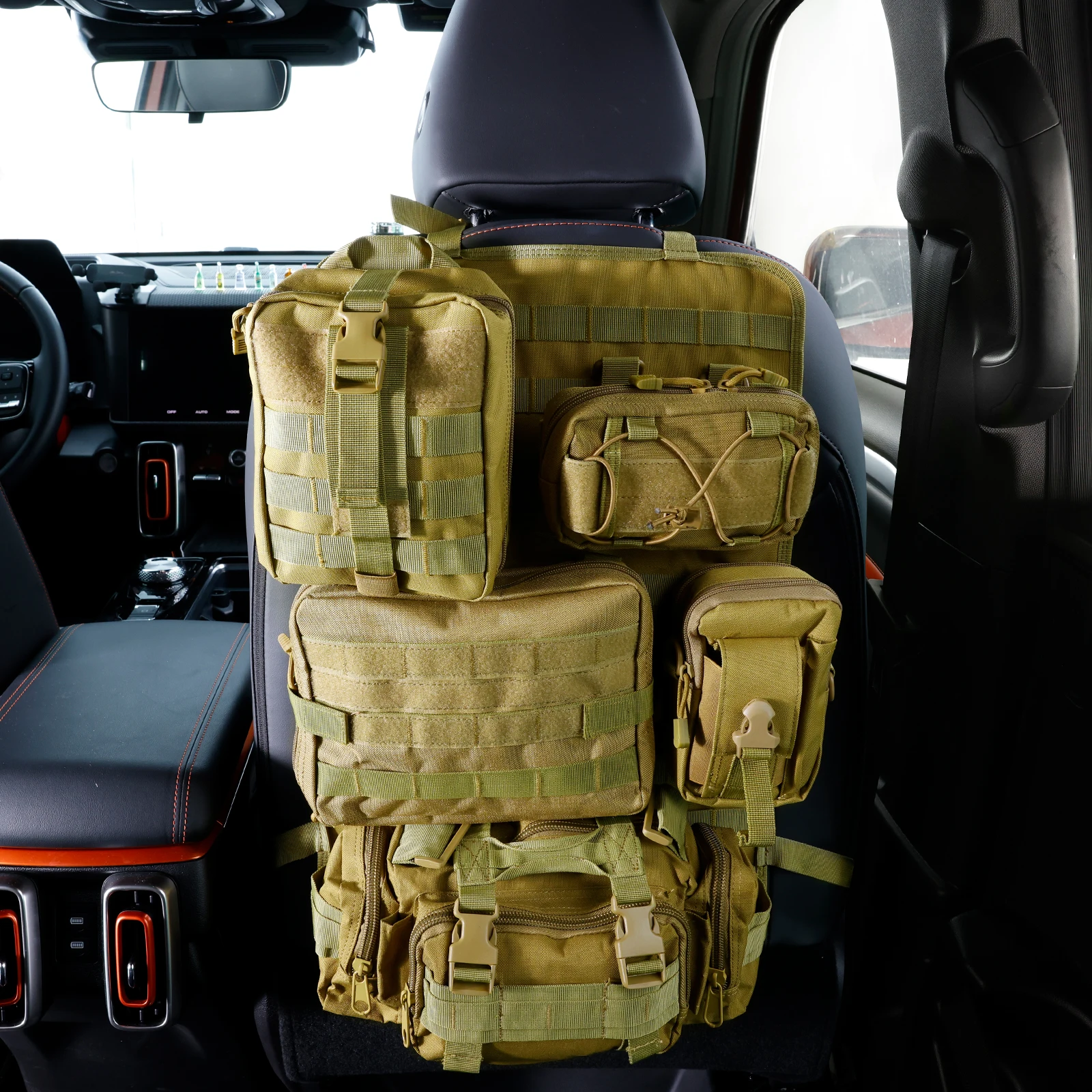 Universal Car Rear Seat Tactical Storage Bag With 5 Molle Pouches Vehicle Molle Panel Hanging Organizer Storage Bag Auto Interio