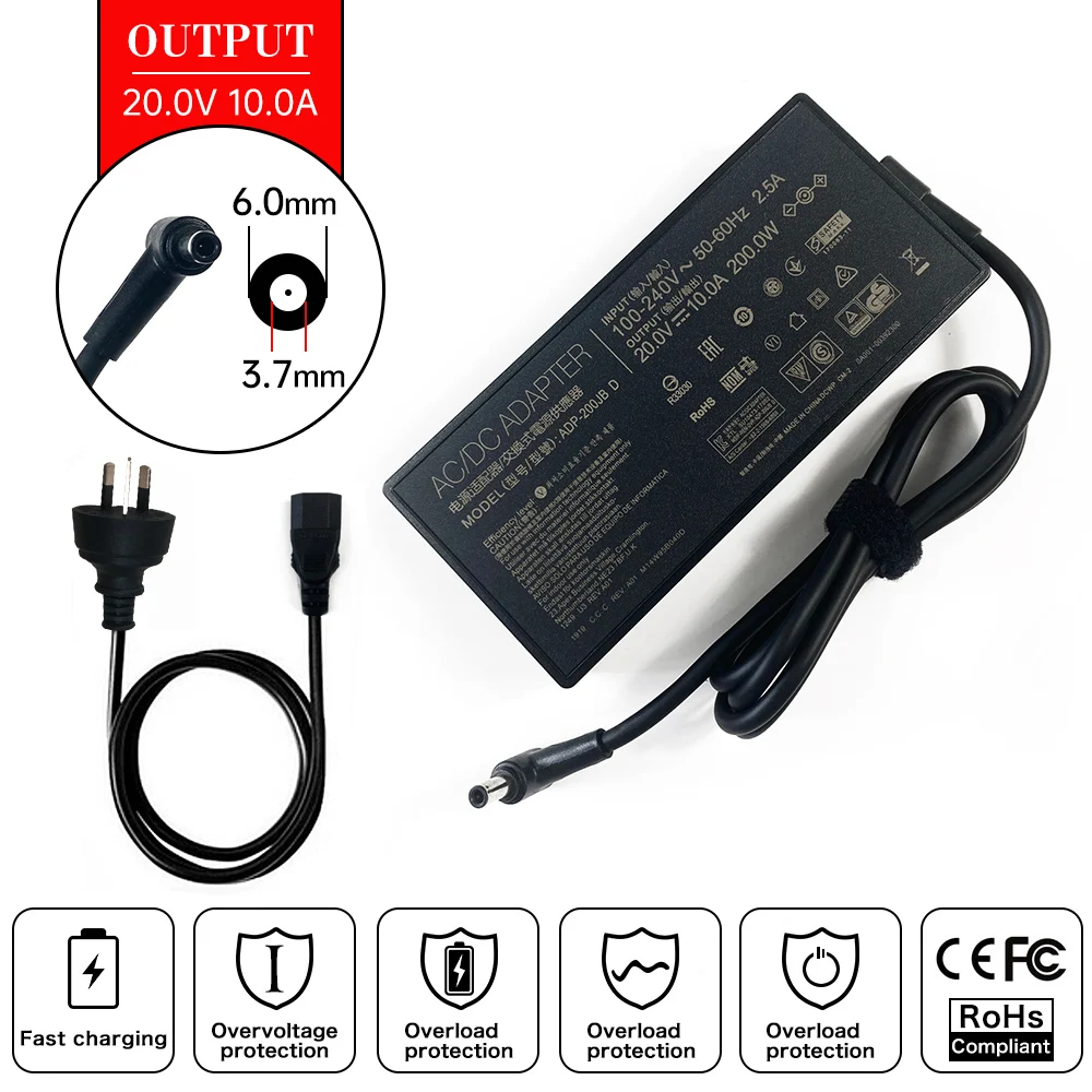 Ładowarka sieciowa 20V 10A 200W 6.0*3.7mm do laptopów ASUS ADP-150CH B ADP-200JB D ADP-180TB H G531G FX506HCB FX506HE