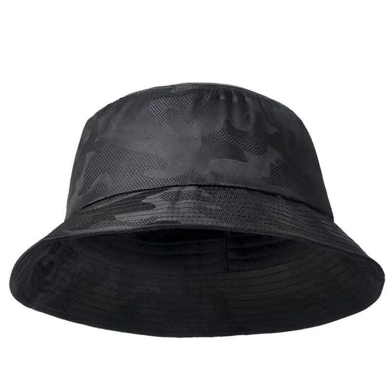 Men Black Bucket Hat Sun Double-sided Panama Camouflage Bob Cotton Male Fishing Hat Man Hiking Climbing Fisherman Hip Hop Cap