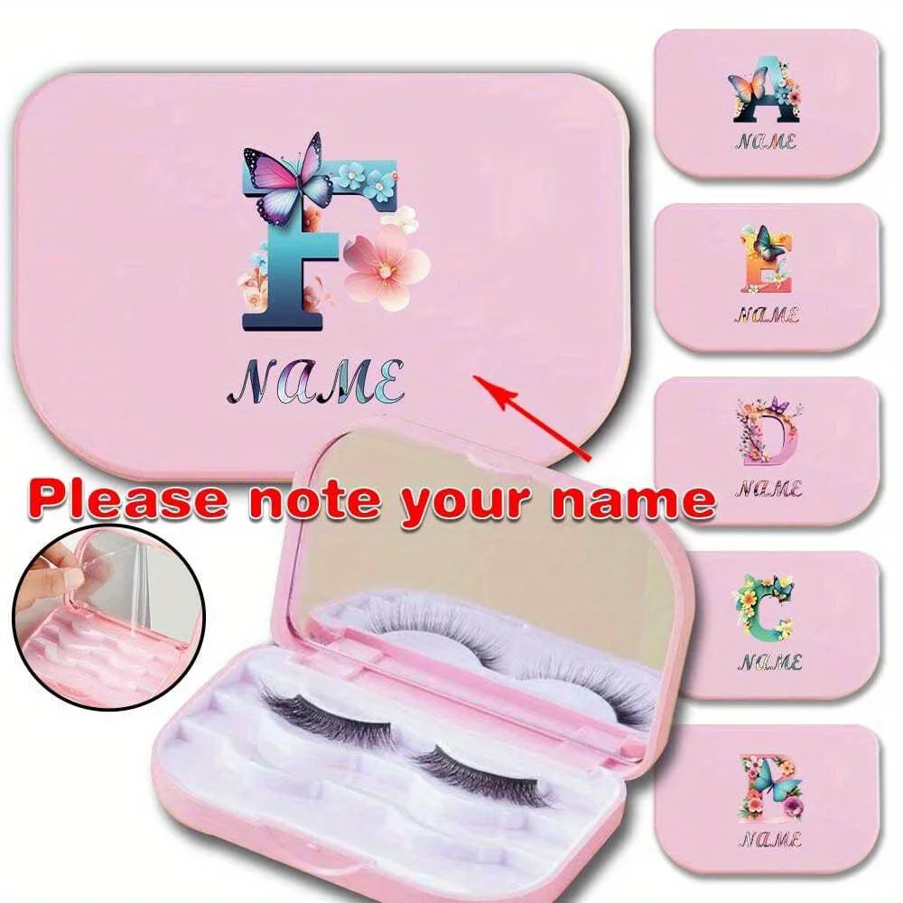 Customized Name Women False Eyelash Case Organizer with Mirror Fake Eye Lash Storage Box Beauty Tools Personalized Pattern