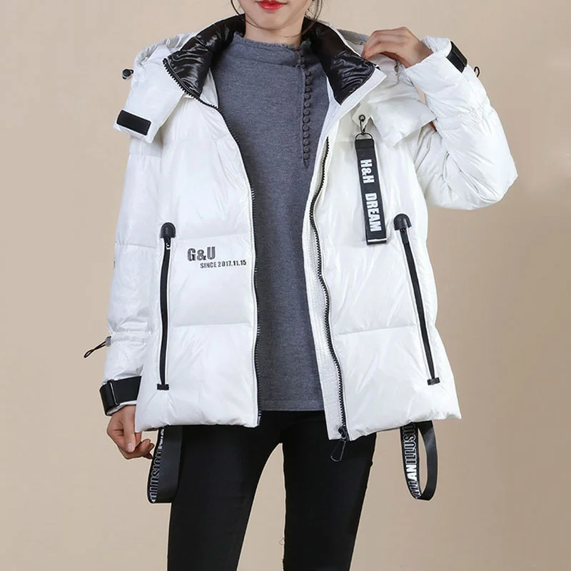 Mode Witte Eend Koreaanse Vrouwen Hooded Feather Parka Winter Down Jas Heldere Casual Dikke Korte Puffer Jas