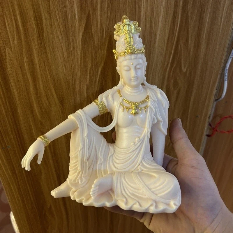 Ivory Fruit Carved Guanyin Ornament Buddhist Bodhisattva Buddha Statue Desktop Decoration Household Deity Worship Statues