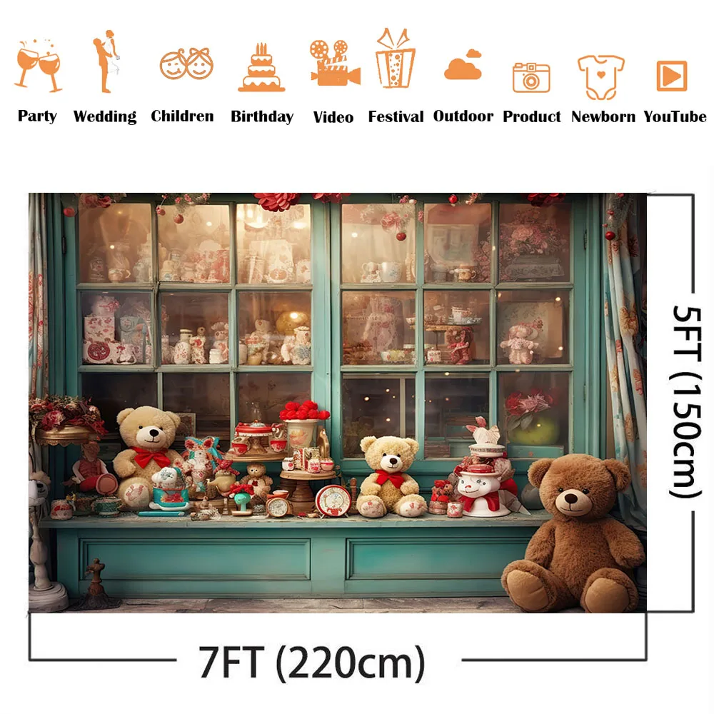 Doorway Teddy Bear Shooting Props Background Valentine\'s Day Supplies Store Photography Backdrop Baby Portrait Cake Smash Decor