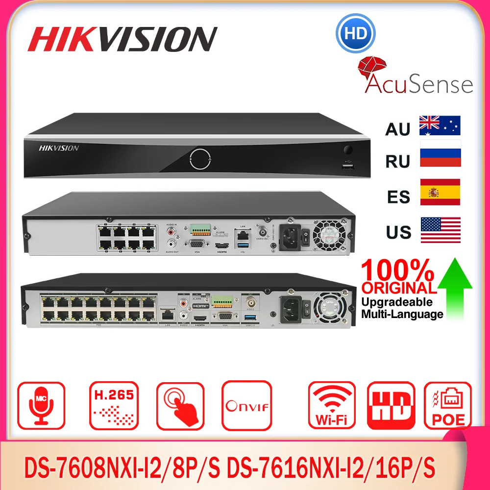 

Hikvision 4K NVR DS-7608NXI-I2/8P/S DS-7616NXI-I2/16P/S 8/16CH 8/16POE Acusense 2 SATA AI с камерой/NVR Сетевой видеорегистратор