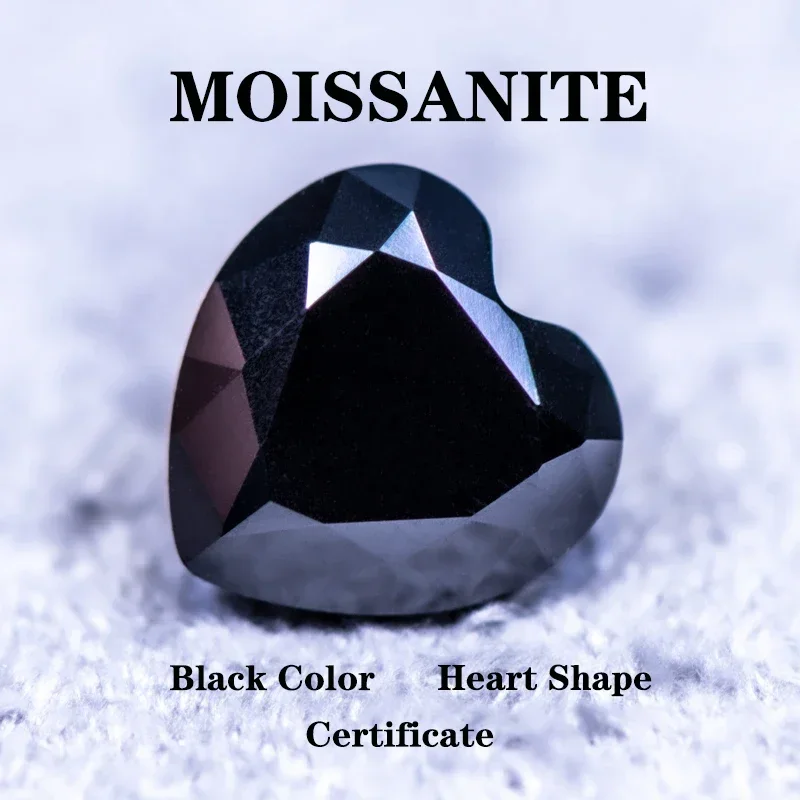 

Moissanite Stone Heart Shape Natural Black Color Charms Gemstone DIY Ring Necklace Earrings Main Materials with Certificate