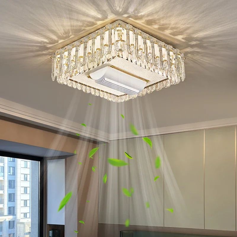Modern Luxury Crystal Ceiling Fan Light Living Room Bedroom LED Intelligent Restaurant Cafe Study Ceiling Lamp Lighting Fixtures