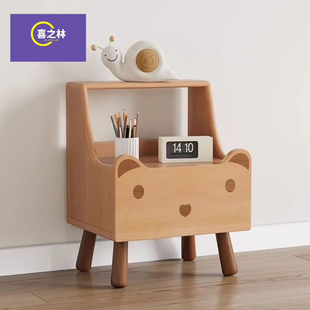 Environmentally friendly furniture bedside table solid wood wood wax oil children cute bear single draw