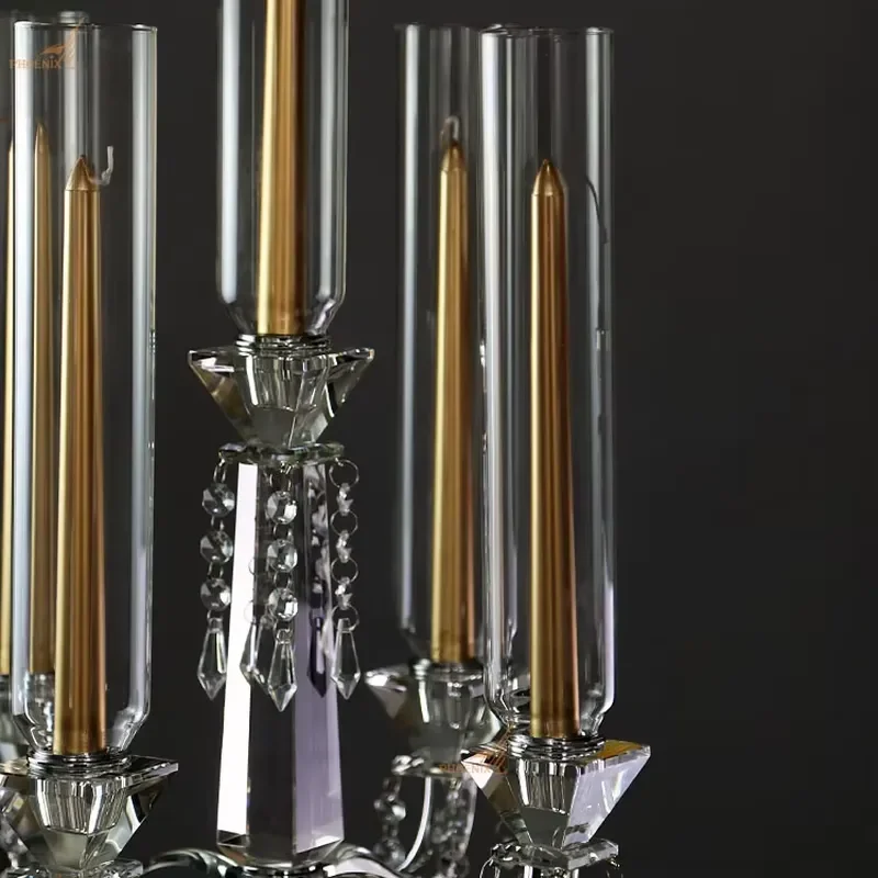 Elegant Long Handle Crystal Candle Holder Handmade Wedding Centerpiece Christmas Home Decor Luxury Table Ornament Gift