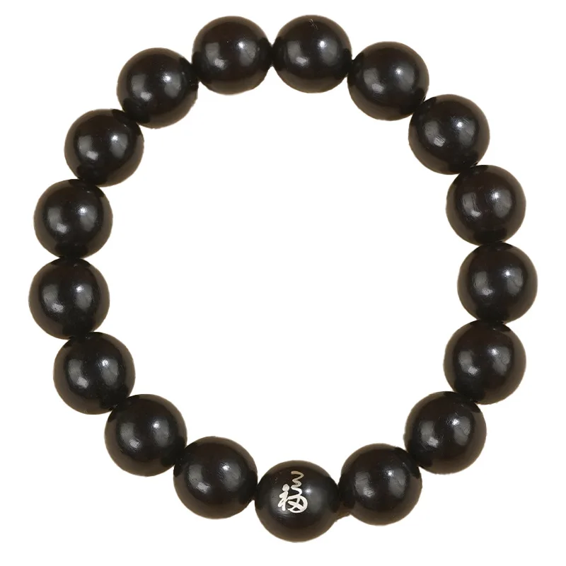 خشب الأبنوس الطبيعي مرصع بقطعة فضية من نص شخصية محظوظة سوار لعب خشب الصندل الأرجواني خرز بوذا على الوجهين