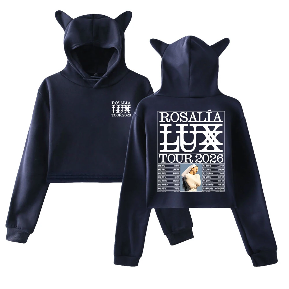 ロザリア LUX ツアー 2026 パーカー女性猫耳フード付きスウェットシャツ長袖クロップトップ婦人服